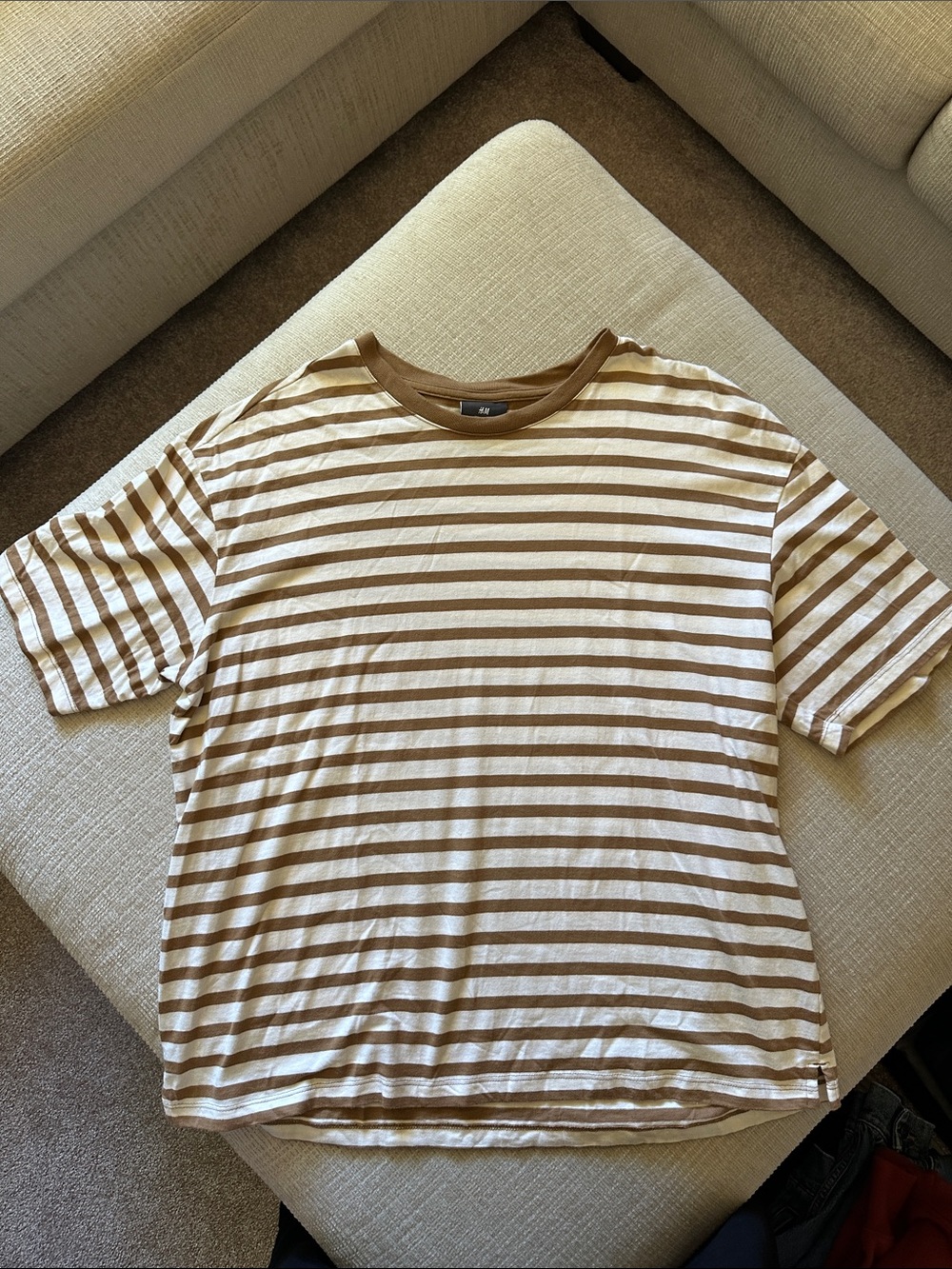H&M Brown and White Striped Short Sleeve Tee